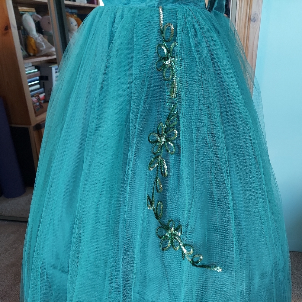 Vintage 50s Strapless Green Tulle Cupcake Dress - Picture 8 of 15